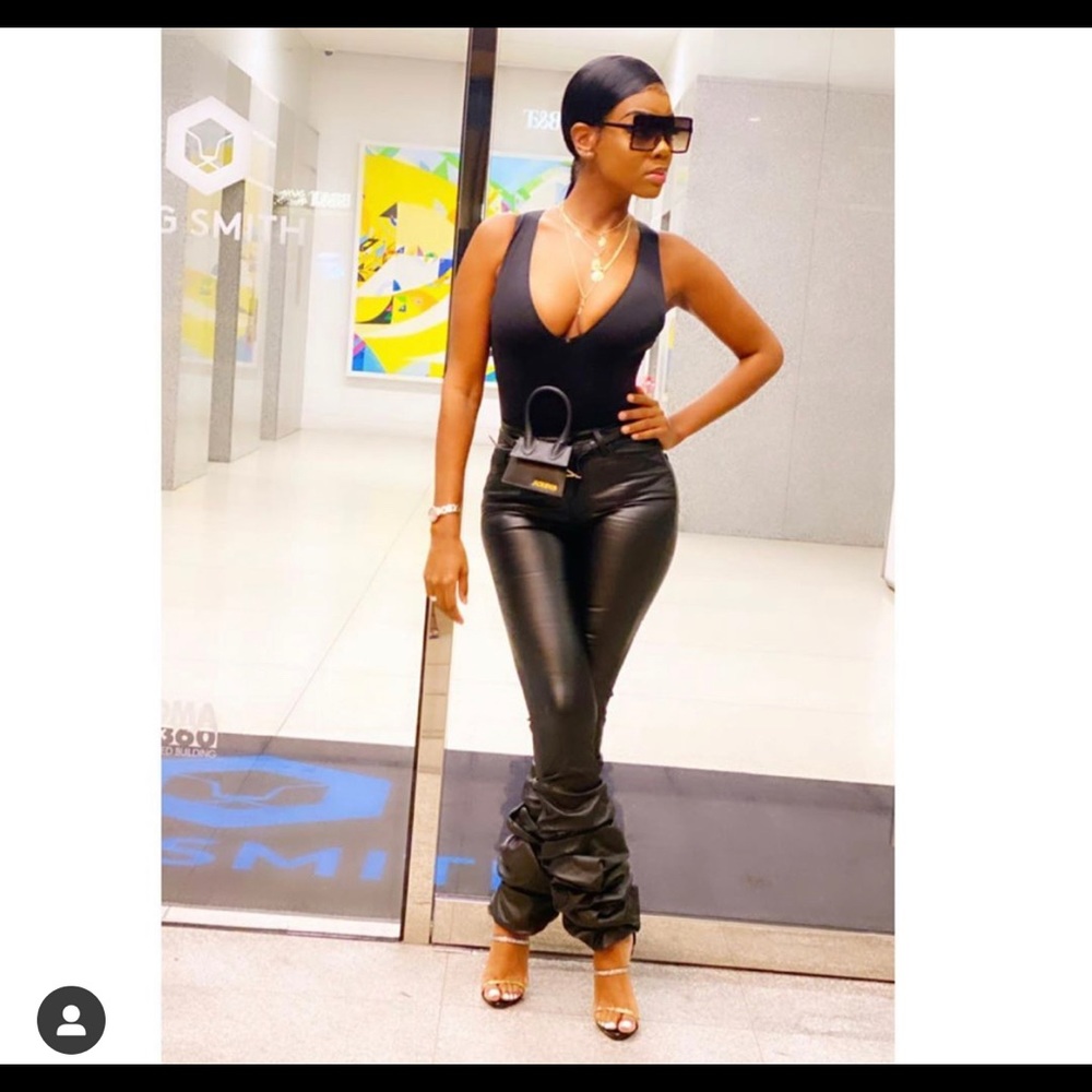 Black faux leather pants